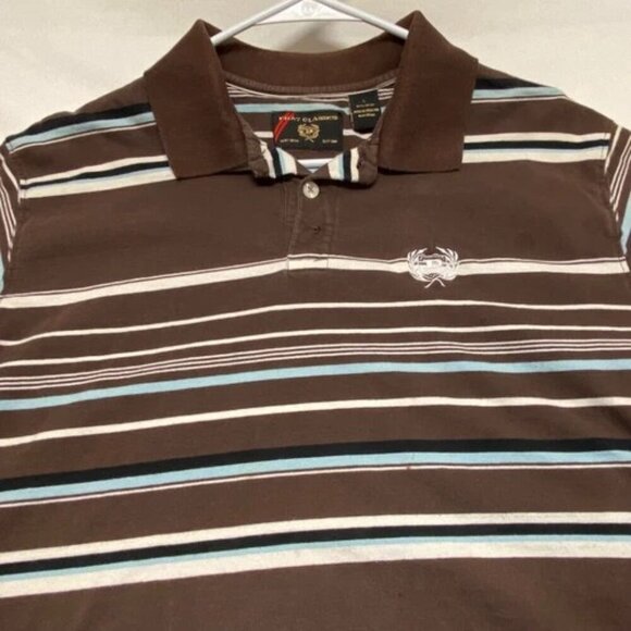 Phat Farm Polo Men's Large Short Sleeve Brown White Blue Stripe 90's Y2K Vtg GUC - Picture 8 of 8